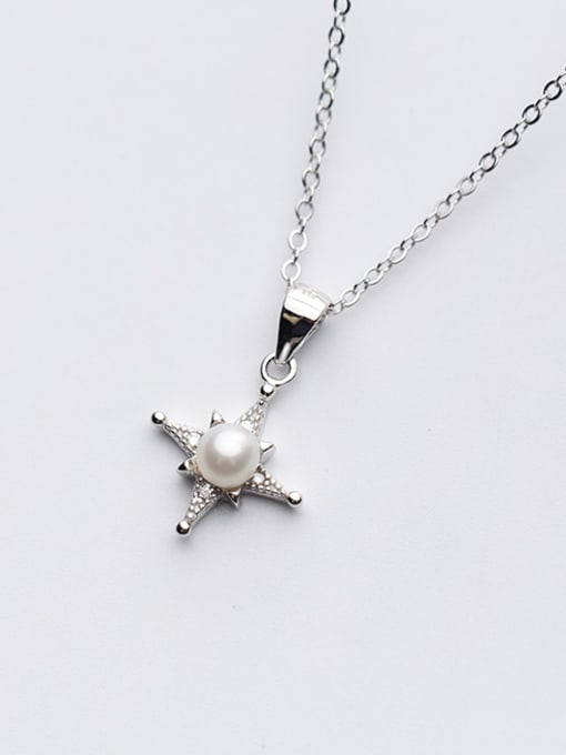 Rosh Temperament Star Shaped Artificial Pearl S925 Silver Necklace 0