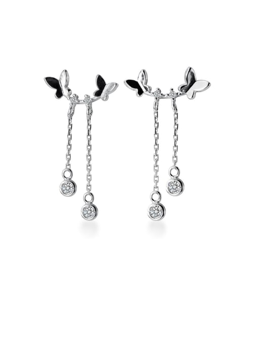 Rosh 925 Sterling Silver With Platinum Plated Simplistic Butterfly  Tassel  Earrings 2