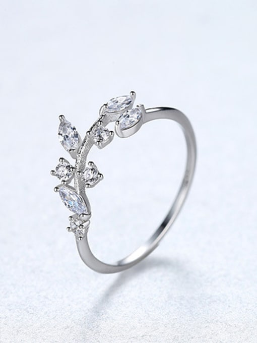 Sliver 925 Sterling Silver With  Cubic Zirconia Delicate Leaf Band Free Size Rings