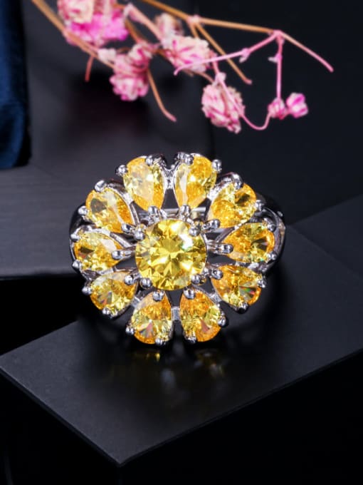 L.WIN Copper With Cubic Zirconia  Luxury Flower Wedding Multistone Free Size Rings 4