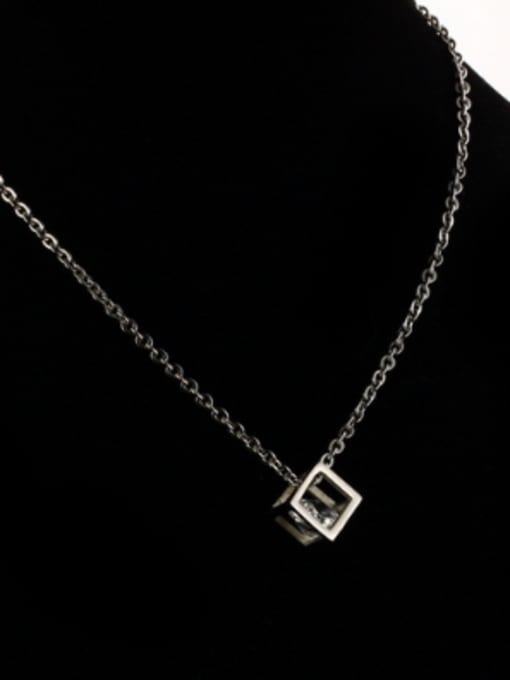 Open Sky Fashion Hollow Cube Zircon Titanium Lovers Necklace 1