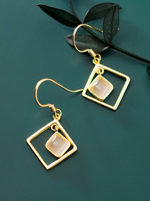 Rosh 925 Sterling Silver With Gold Plated Simplistic Geometric Hook Earrings 3