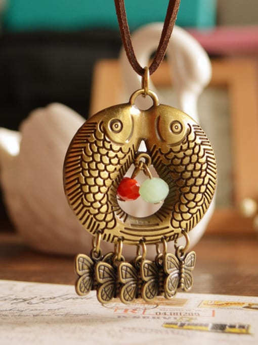 Dandelion Retro Women Fish Shaped Necklace 0