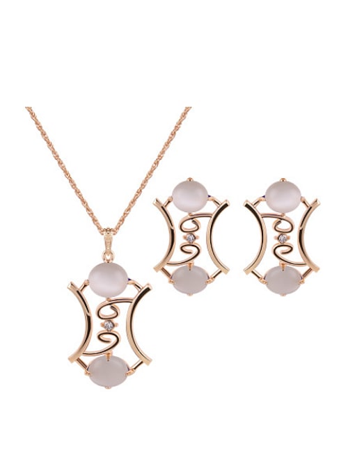 grey 2018 2018 Alloy Imitation-gold Plated Fashion Artificial Stones Two Pieces Jewelry Set