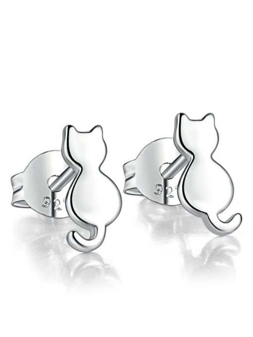 ZK Tiny Cute Kitten 925 Sterling Silver Smooth Stud Earrings 0