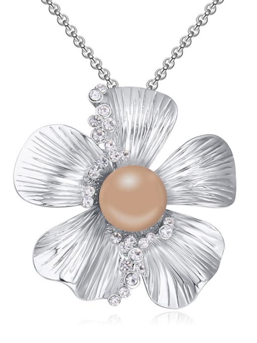 nude Fashion Imitation Pearl Flower Pendant Alloy Sweater Chain