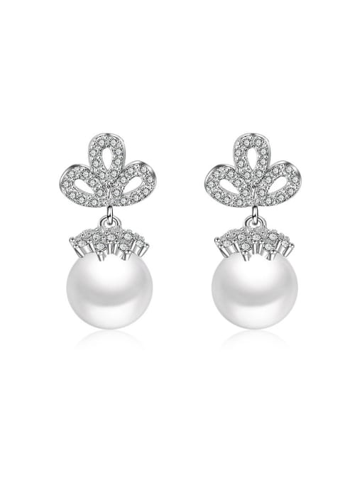 AI Fei Er Fashion Shiny Cubic Zirconias Imitation Pearl Stud Earrings 0