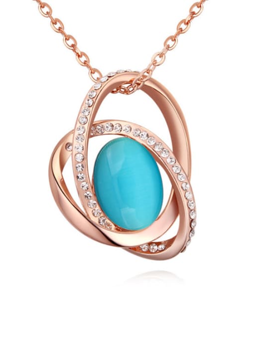 light blue Fashion Oval Opal Stone Tiny Crystals Pendant Alloy Necklace