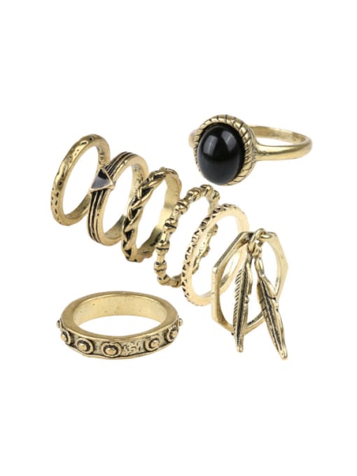 Gujin Retro style Black Resin stone Antique Gold Plated Ring Set