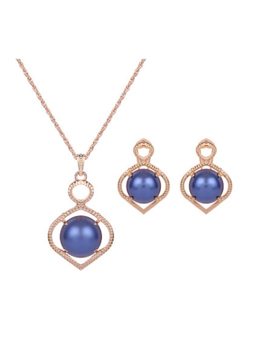 blue 2018 Alloy Imitation-gold Plated Fashion Artificial Stones Heart-shaped Two Pieces Jewelry Set