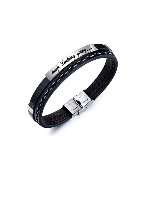 Steel Bracelet Titanium With PU Leather Simplistic Geometric  Men's  Bracelets