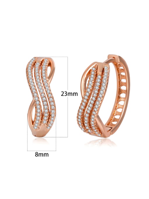 Rose Gold Micro-inlay zircon water-ripple bling bling classic Earrings