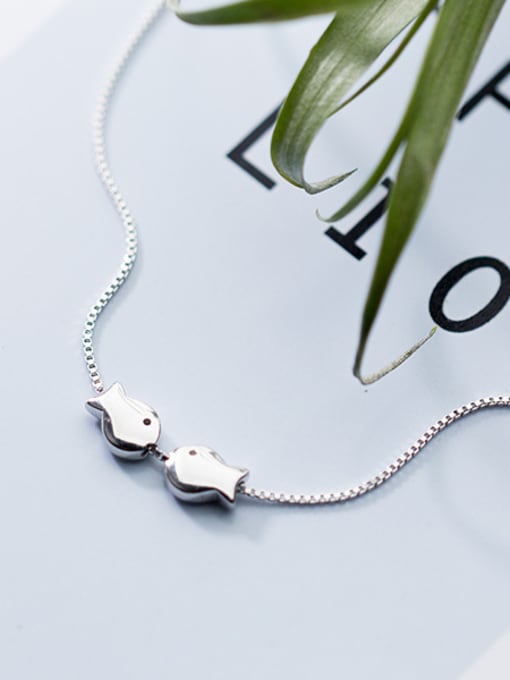 Rosh Lovely Double Fish Shaped S925 Silver Necklace 0