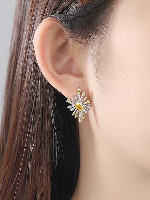 BLING SU Copper With Platinum Plated Fashion Flower Stud Earrings 1