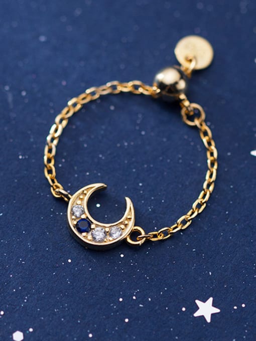 Rosh 925 Sterling Silver With Gold Plated Simplistic Moon Free Size  Rings 0