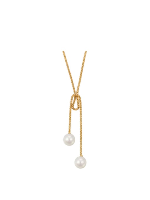 Gold Copper Alloy 18K Gold Plated Simplism Pearl Necklace