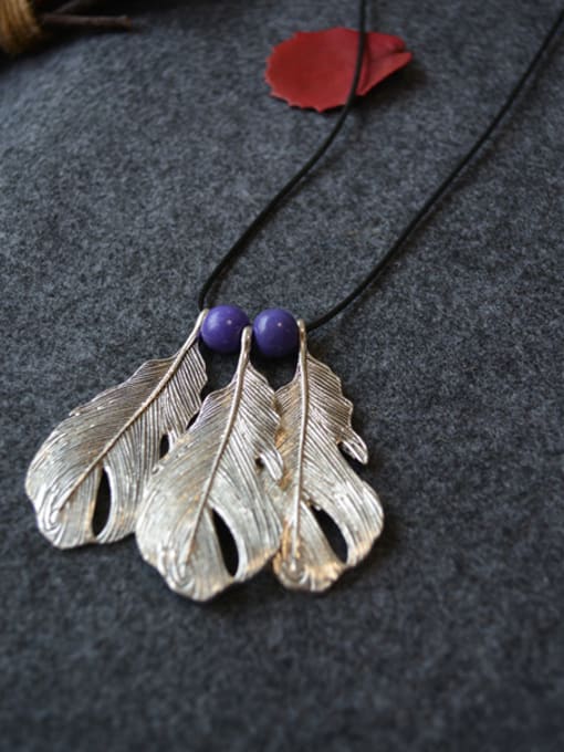 Blue Purple Women Retro Leaf Shaped Necklace