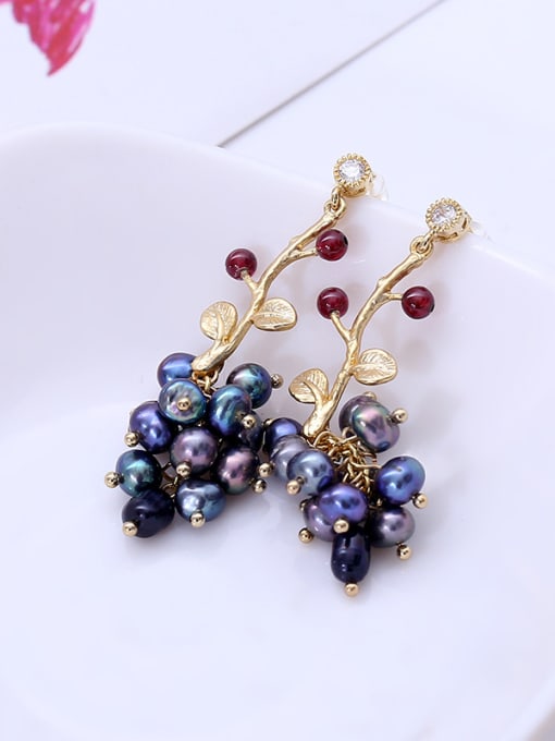 Lang Tony Temperament Grape Shaped Freshwater Pearl Drop Earrings 1