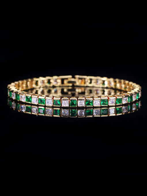 Green Copper With Cubic Zirconia Simplistic Square Bangles
