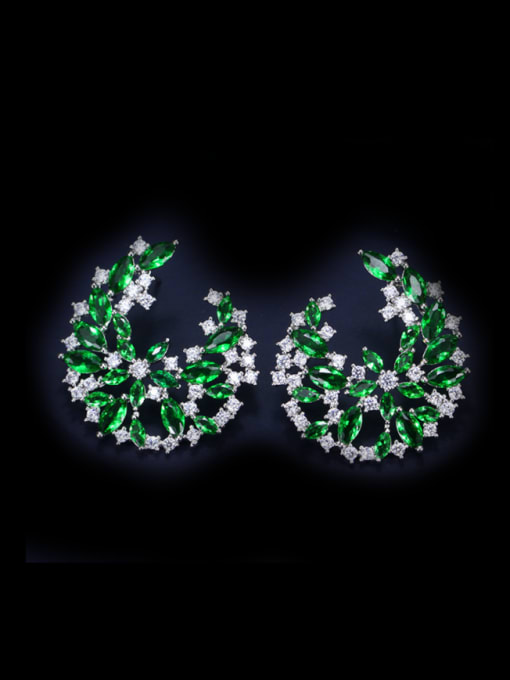 Green Moon Shaped Zircon Stud Cluster earring