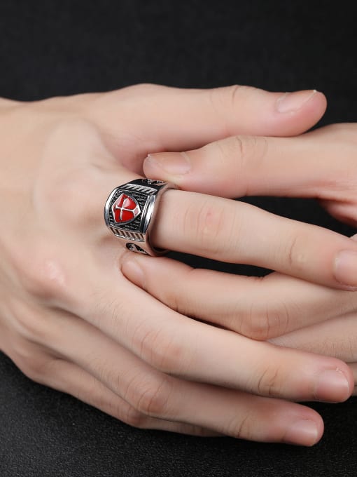 Open Sky Fashion Personalized Red Shield Cross Titanium Ring 1