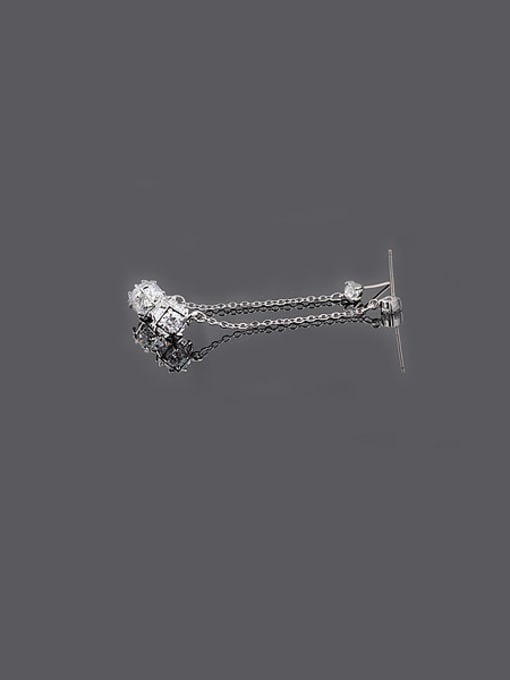 Qing Xing Sterling Silver Tassel  Long Temperament Zircon threader earring 1