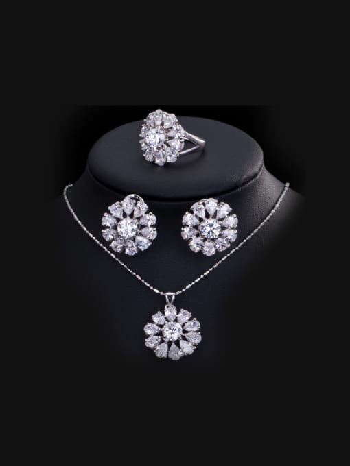 L.WIN Flower Zircon Three Pieces Jewelry Set