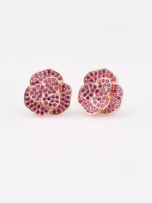 Red Gold Large Flower Red Corundum 5 # Rose Gold 925 Sterling Silver Ear Needles stud Earring