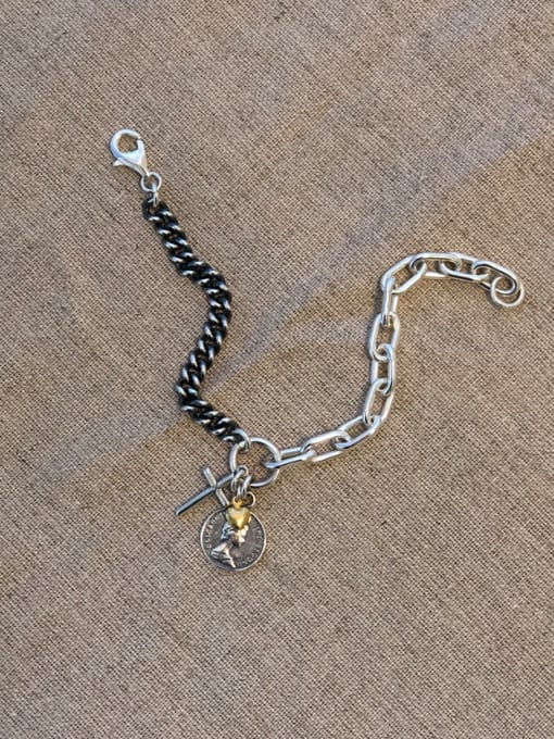 Boomer Cat 925 Sterling Silver With Platinum Plated Ethnic Chain Bracelets