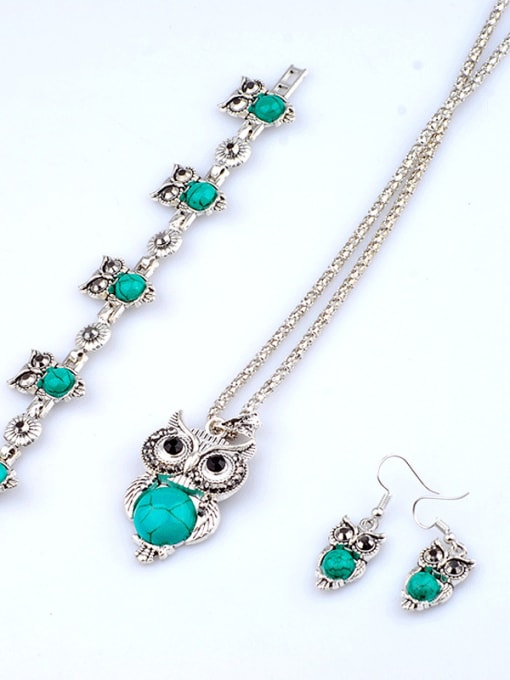 Qunqiu Retro style Turquoise stones Owl Alloy Three Pieces Jewelry Set 1