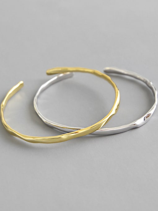 DAKA 925 Sterling Silver With  Convex-Concave Simplistic  Round Free Size Bangles 4