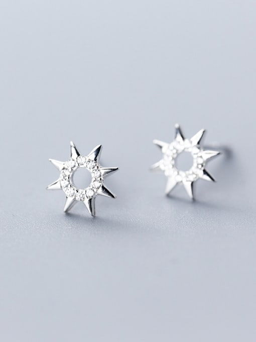Rosh 925 Sterling Silver With White Gold Plated Simplistic Hollow Star Stud Earrings 0