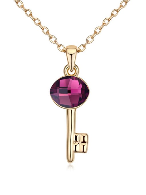 Purple Trendy Oval austrian Crystal Key Pendant Alloy Necklace