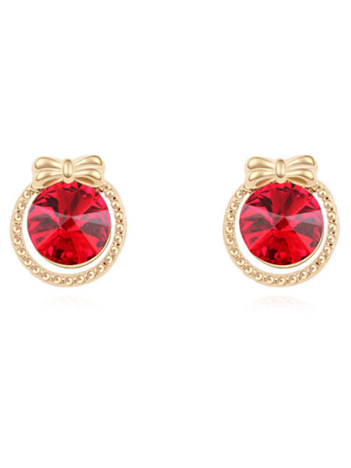 red Fashion Round austrian Crystal Little Bowknot Alloy Stud Earrings