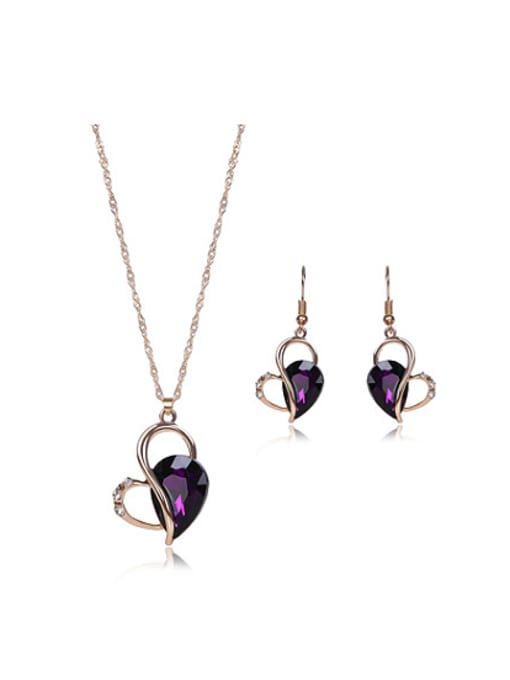 purple Alloy Rose Gold Plated Fashion Artificial Stone Heart-shaped Two Pieces Jewelry Set