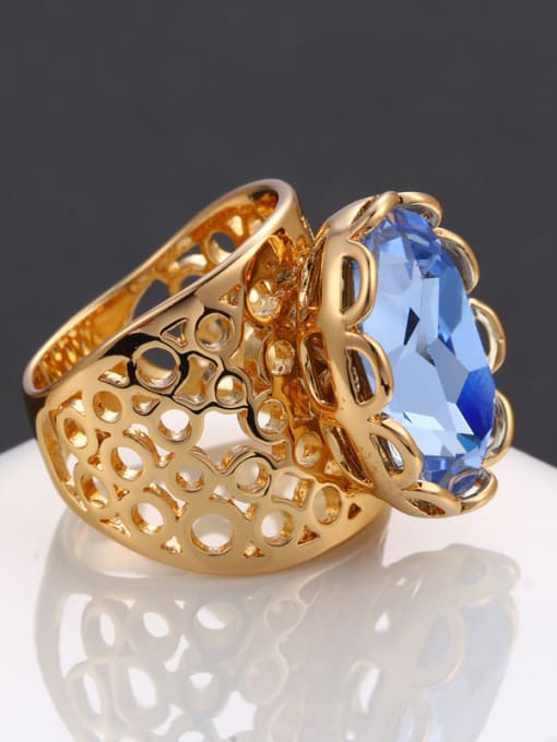 Ronaldo Exaggerated Blue Zircon 18K Gold Plated Hollow Ring 2