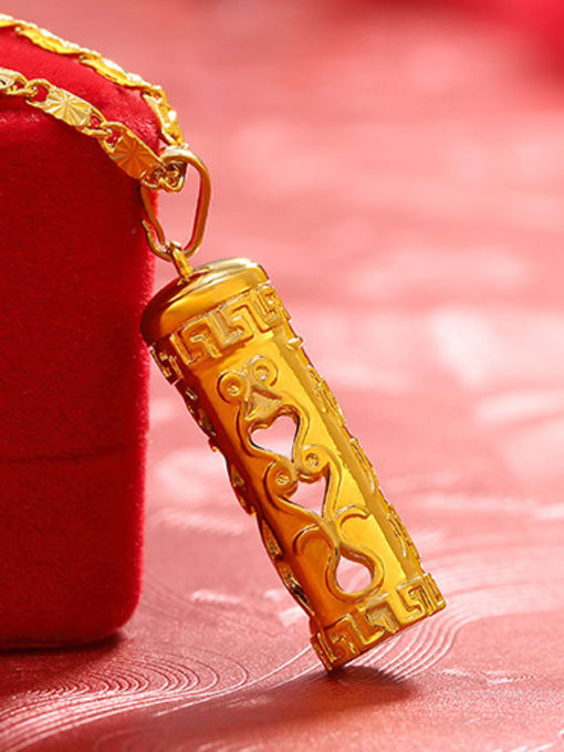 Smooth Copper Alloy Gold Plated Classical Character Cylinder Necklace