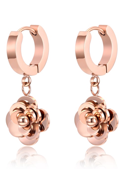 rose gold Stainless Steel With Rose Gold Plated Simplistic Rosary Stud Earrings
