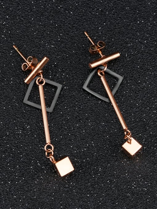Open Sky Fashion Square Cube Rose Gold Plated Drop Earrings 2