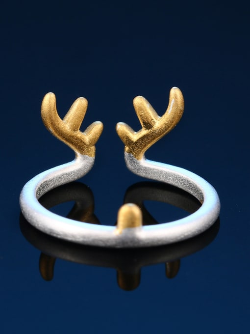 ZK Personalized Deer Antler 925 Sterling Silver Double Color Opening Ring 1