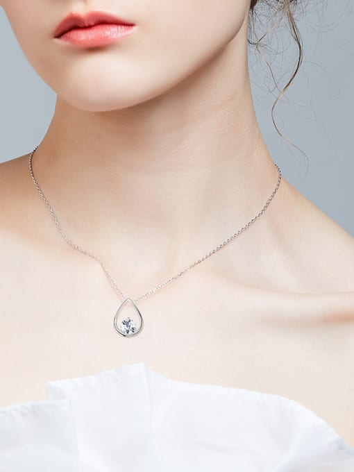 CEIDAI Simple Hollow Water Drop Cubic austrian Crystal 925 Silver Necklace 1