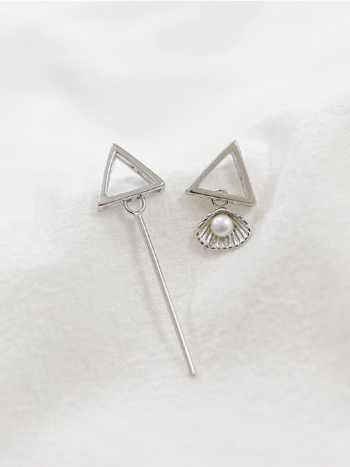 DAKA Fashion White Artificial Pearl Silver Asymmetrical Stud Earrings 3