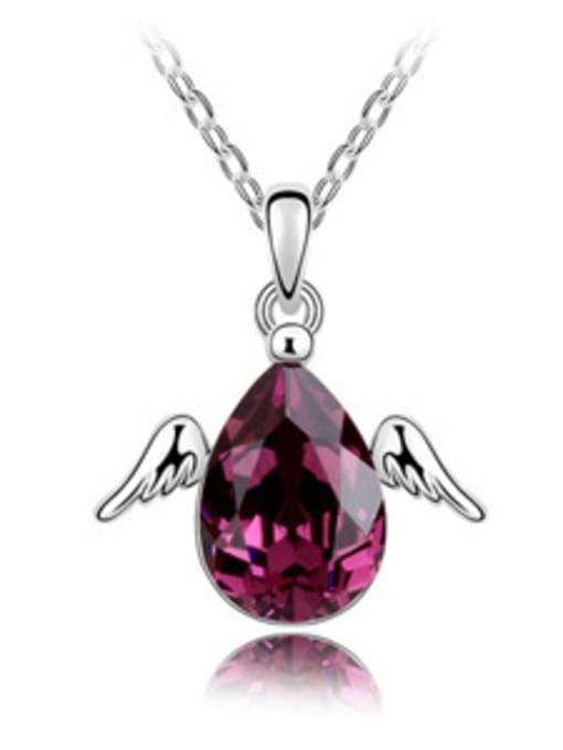 deep Purple Simple Water Drop austrian Crystal Little Angel Wings Alloy Necklace
