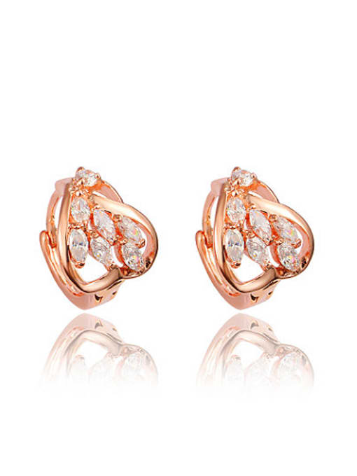 Rose Gold Exquisite Rose Gold Plated Geometric Shaped Zircon Clip Earrings