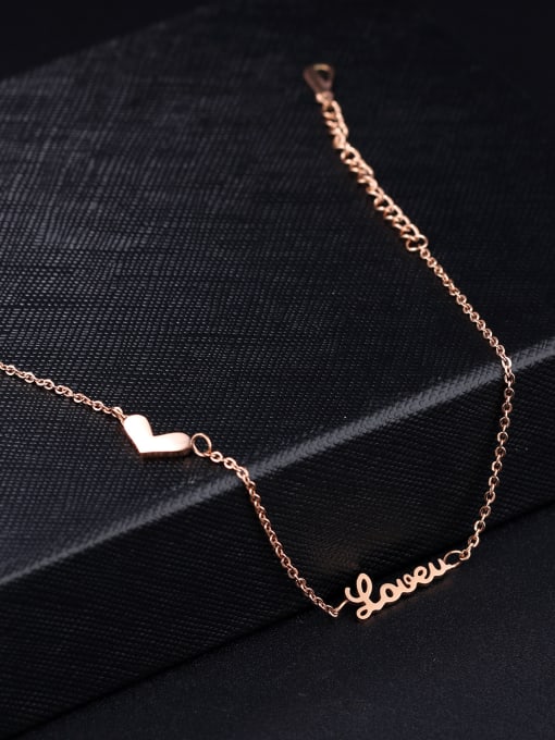 Open Sky Simple Love Heart Rose Gold Plated Titanium Anklet 1