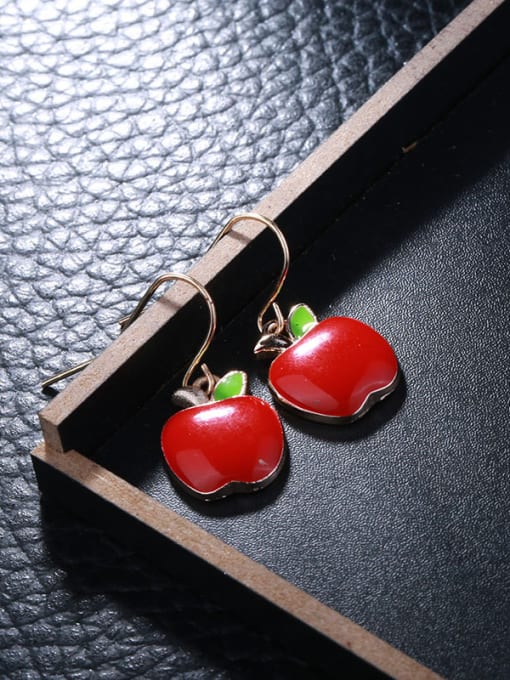 red Women Lovely Apple Shaped Drop Earrings