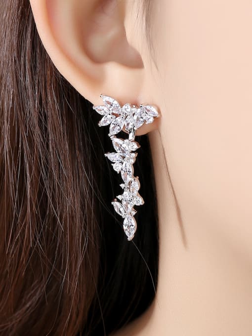 BLING SU Copper With Platinum Plated Delicate Flower Drop Earrings 1