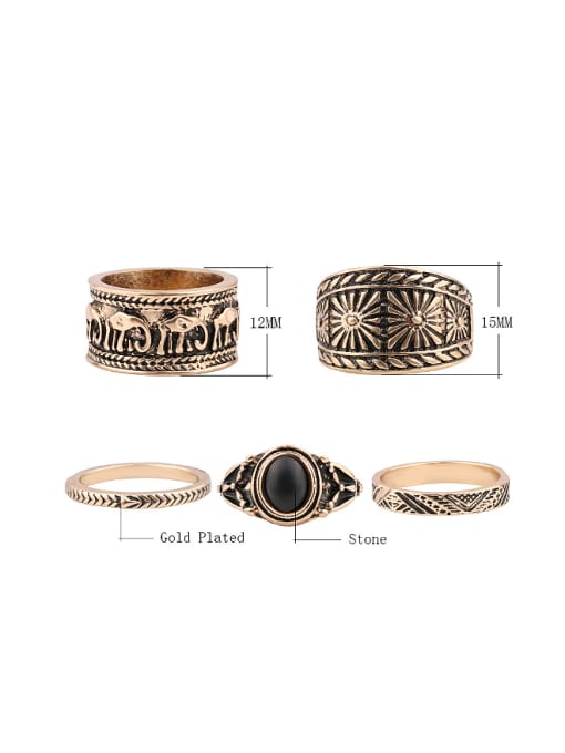 Gujin Retro style Carved Antique Gold Plated Alloy Ring Set 2