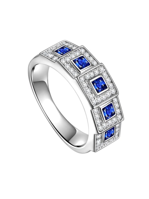 blue Copper With  Cubic Zirconia Personality Square  Rings