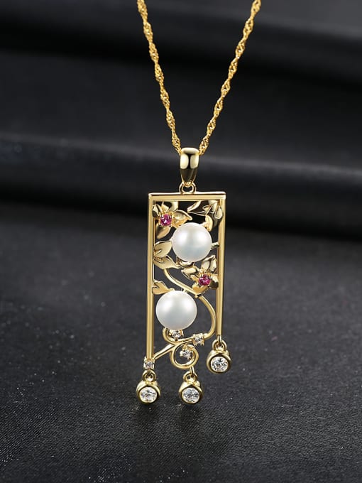CCUI Sterling silver gold chinese style zircon natural pearl necklace 0